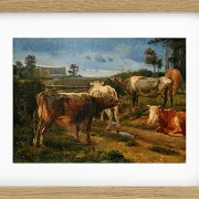 Johan Lundbye – Brüllende Kühe am Zauntor 1847 | Giclée Kunstdruck gerahmt