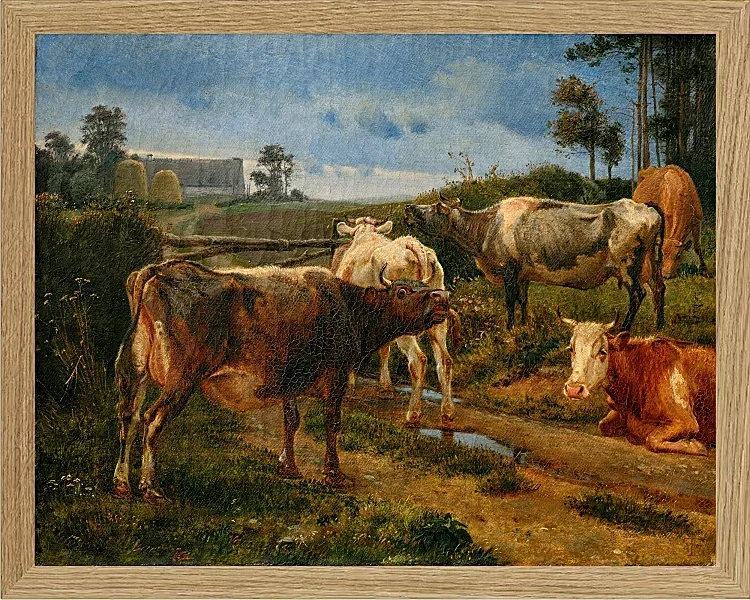 Johan Lundbye – Brüllende Kühe am Zauntor 1847 | Giclée Kunstdruck gerahmt