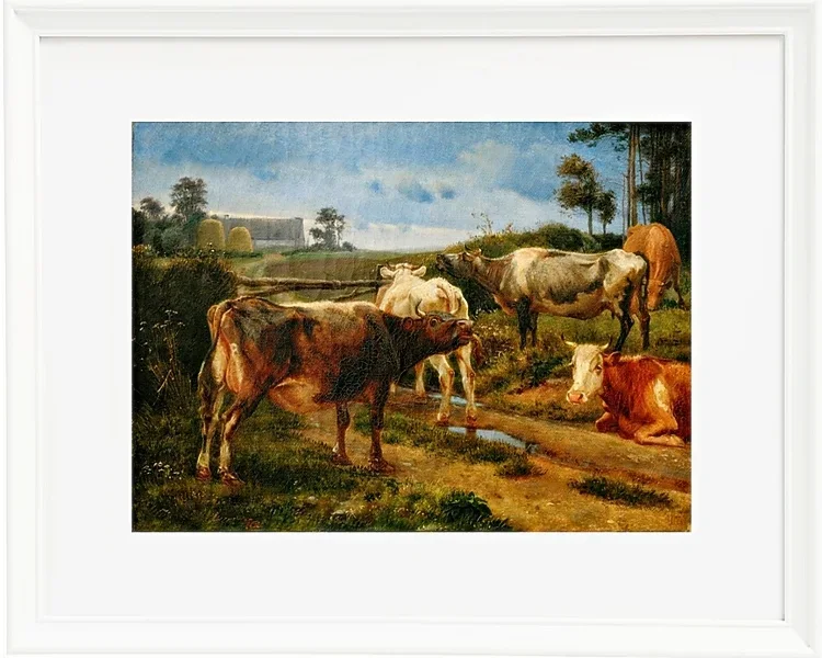 Johan Lundbye – Brüllende Kühe am Zauntor 1847 | Giclée Kunstdruck gerahmt