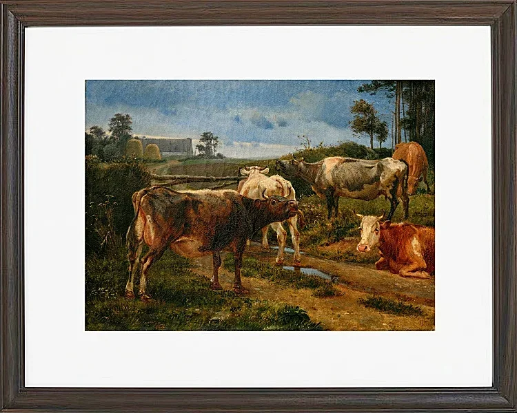 Johan Lundbye – Brüllende Kühe am Zauntor 1847 | Giclée Kunstdruck gerahmt