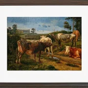 Johan Lundbye – Brüllende Kühe am Zauntor 1847 | Giclée Kunstdruck gerahmt