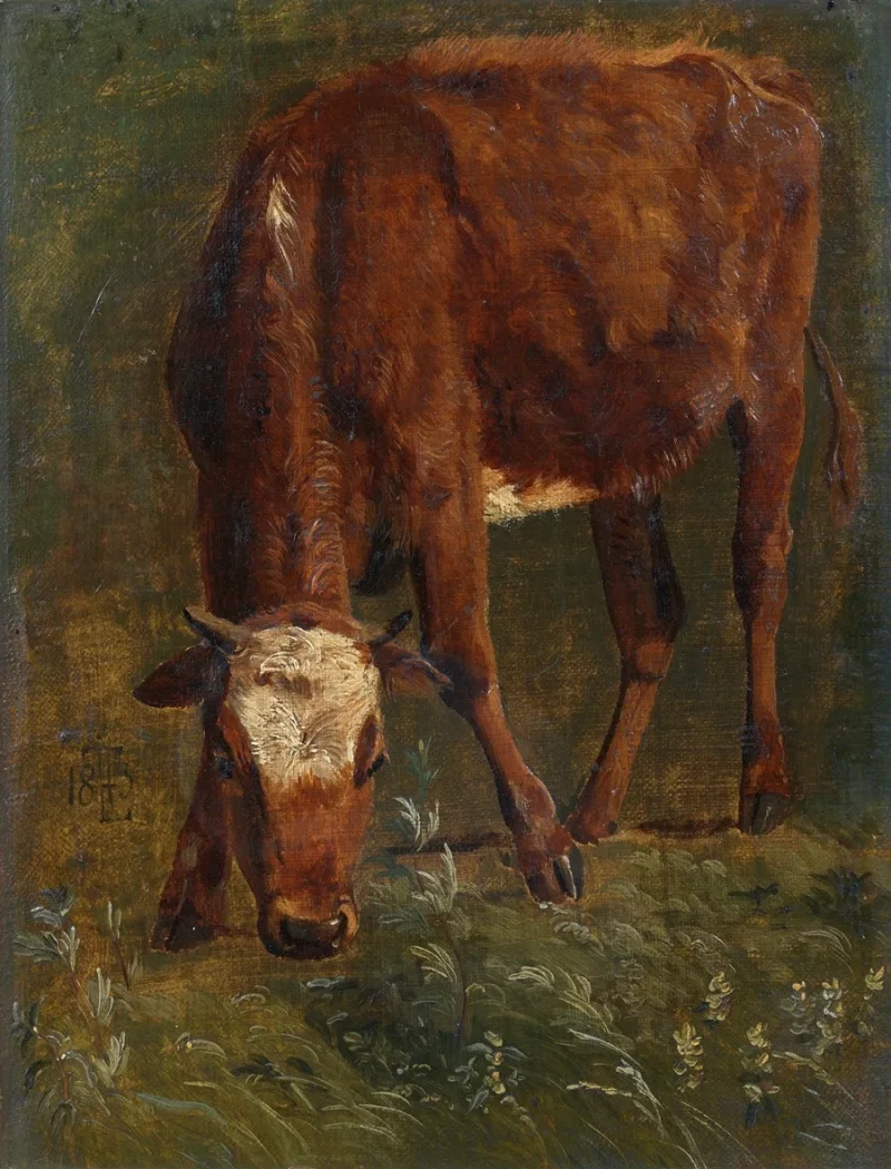 Johan Lundbye – Grasende rote Färse 1843 | Giclée Kunstdruck gerahmt
