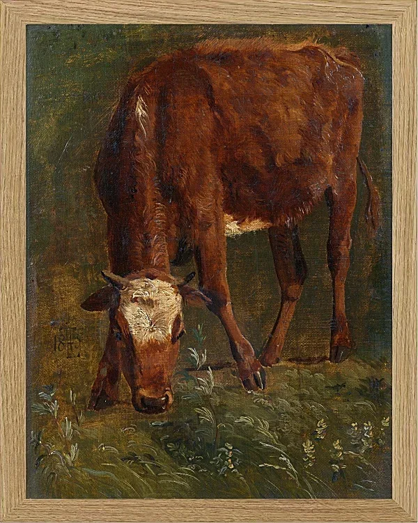 Johan Lundbye – Grasende rote Färse 1843 | Giclée Kunstdruck gerahmt