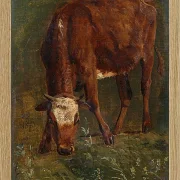 Johan Lundbye – Grasende rote Färse 1843 | Giclée Kunstdruck gerahmt