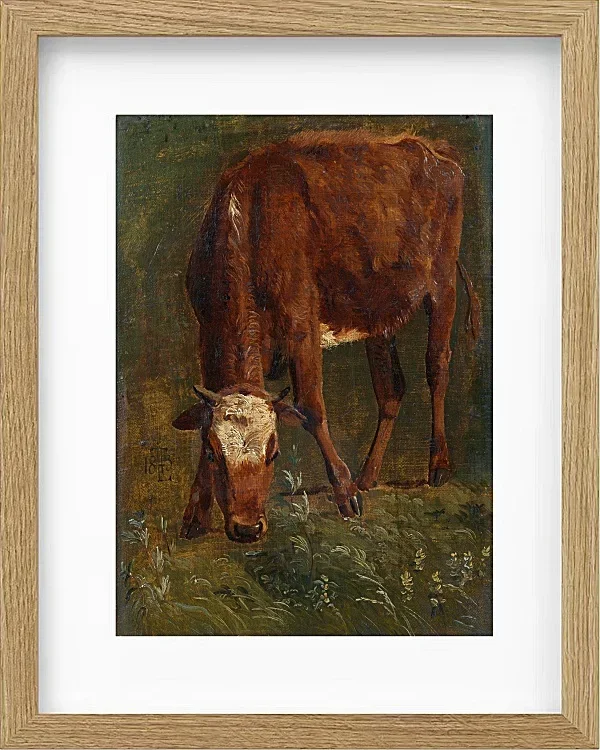 Johan Lundbye – Grasende rote Färse 1843 | Giclée Kunstdruck gerahmt