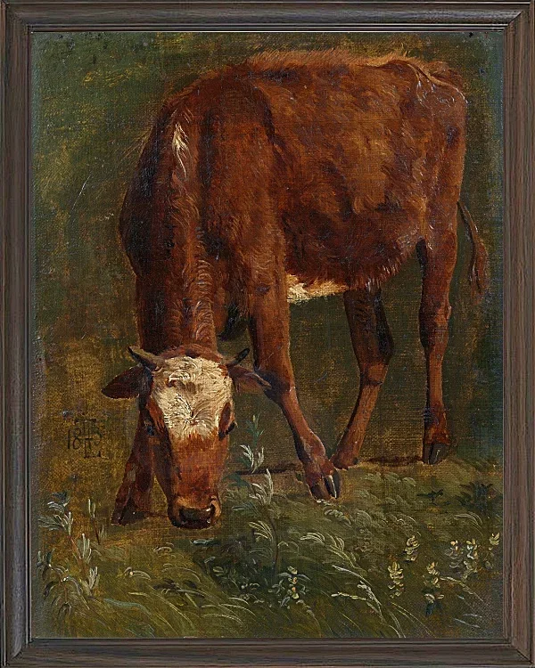 Johan Lundbye – Grasende rote Färse 1843 | Giclée Kunstdruck gerahmt