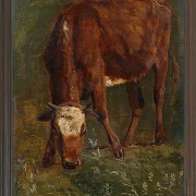 Johan Lundbye – Grasende rote Färse 1843 | Giclée Kunstdruck gerahmt