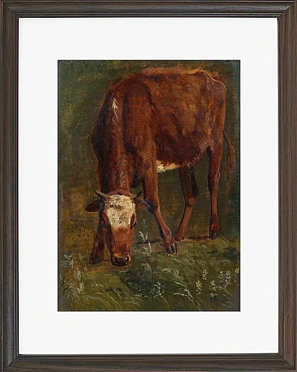 Johan Lundbye – Grasende rote Färse 1843 | Giclée Kunstdruck gerahmt