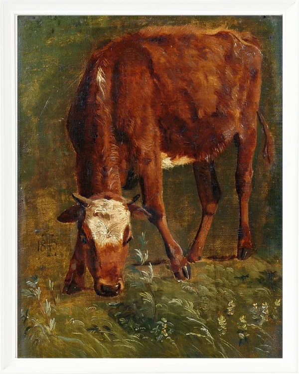 Johan Lundbye – Grasende rote Färse 1843 | Giclée Kunstdruck gerahmt