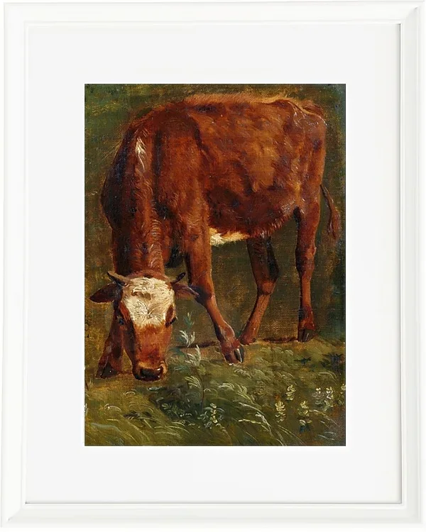 Johan Lundbye – Grasende rote Färse 1843 | Giclée Kunstdruck gerahmt