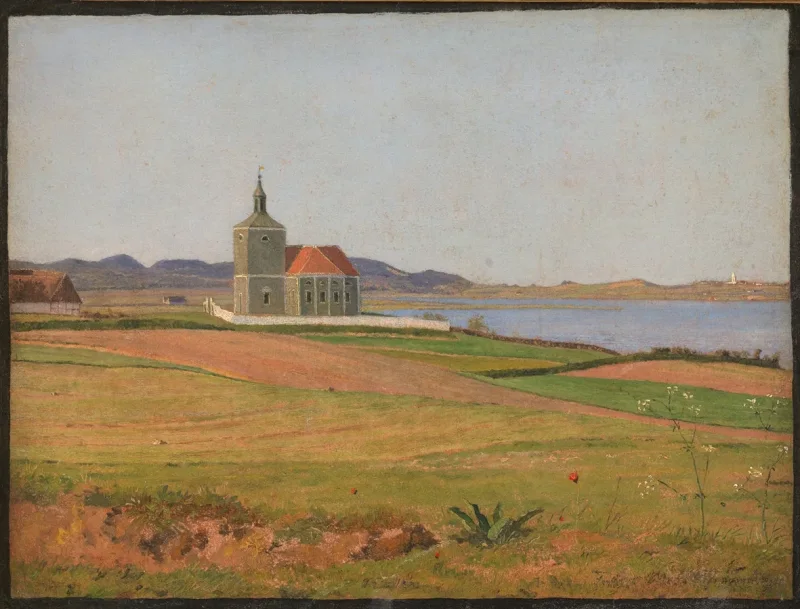 Johan Lundbye – Vinderød-Kirche bei Frederiksværk 1837 | Giclée Kunstdruck gerahmt
