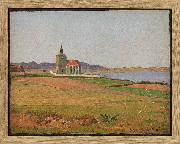 Johan Lundbye – Vinderød-Kirche bei Frederiksværk 1837 | Giclée Kunstdruck gerahmt