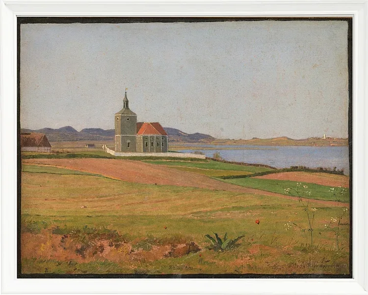 Johan Lundbye – Vinderød-Kirche bei Frederiksværk 1837 | Giclée Kunstdruck gerahmt