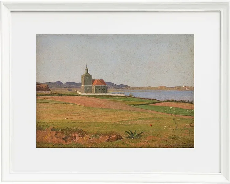 Johan Lundbye – Vinderød-Kirche bei Frederiksværk 1837 | Giclée Kunstdruck gerahmt