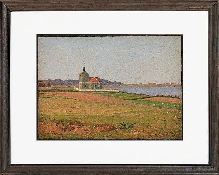 Johan Lundbye – Vinderød-Kirche bei Frederiksværk 1837 | Giclée Kunstdruck gerahmt