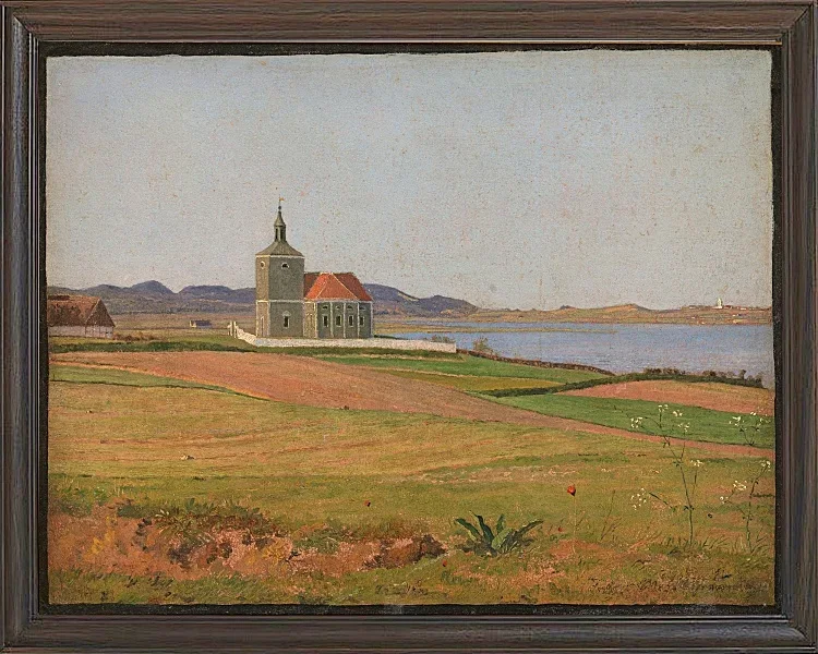 Johan Lundbye – Vinderød-Kirche bei Frederiksværk 1837 | Giclée Kunstdruck gerahmt