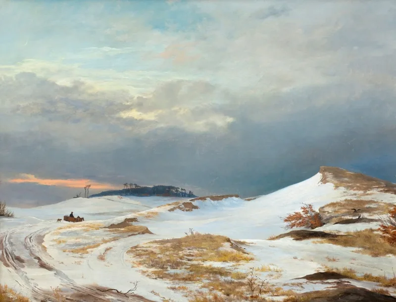 Johan Lundbye – Winterlandschaft mit Nordsee ländlichem Charakter 1841 | Giclée Kunstdruck gerahmt