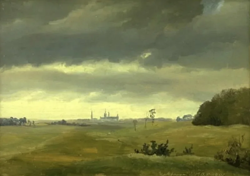 Johan T. Lundbye | Ansicht von Frederiksborg - 1841 | Gerahmter Kunstdruck | Goldenes Zeitalter Dänemark | formida