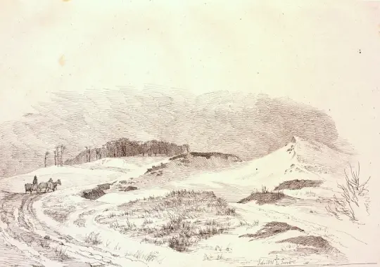 Johan T. Lundbye | Vinterlandskab i nordsjællandsk - 1841 | Indrammet kunsttryk | Danmarks Guldalder | formida