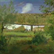 Johan T. Lundbye | Bauernhofgebäude in der Sonne - 1846 | Gerahmter Kunstdruck | Goldenes Zeitalter Dänemark | formida