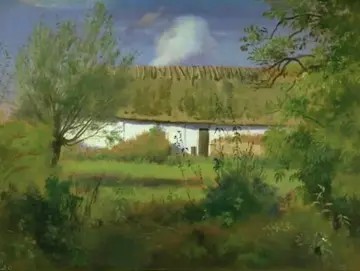 Johan T. Lundbye | Bauernhofgebäude in der Sonne - 1846 | Gerahmter Kunstdruck | Goldenes Zeitalter Dänemark | formida