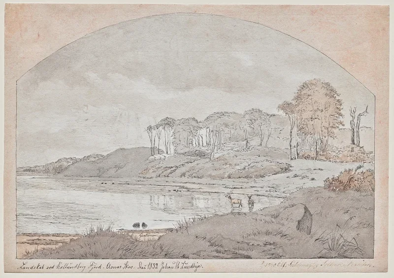 Johan T. Lundbye | Asnæs Skov, Bay at Kalundborg Fjord - 1839 | Indrammet kunsttryk | Danmarks Guldalder | formida