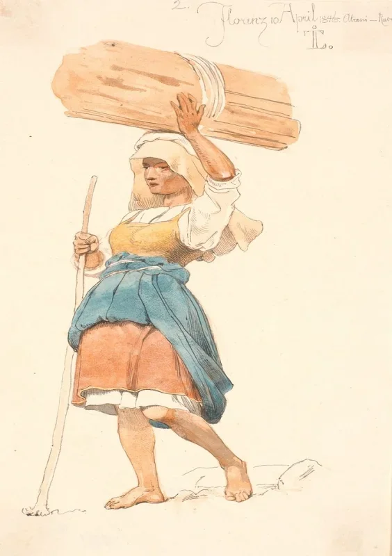 Johan T. Lundbye | Barfüßiges Bauernmädchen mit einem Bündel Holz auf dem Kopf - 1846 | Gerahmter Kunstdruck | Goldenes Zeitalter Dänemark | formida