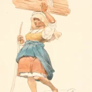 Johan T. Lundbye | Barfüßiges Bauernmädchen mit einem Bündel Holz auf dem Kopf - 1846 | Gerahmter Kunstdruck | Goldenes Zeitalter Dänemark | formida