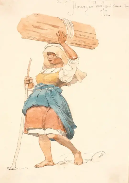 Johan T. Lundbye | Barfüßiges Bauernmädchen mit einem Bündel Holz auf dem Kopf - 1846 | Gerahmter Kunstdruck | Goldenes Zeitalter Dänemark | formida