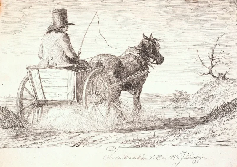 Johan T. Lundbye | Bauer fährt in einem Karren - 1840 | Gerahmter Kunstdruck | Goldenes Zeitalter Dänemark | formida