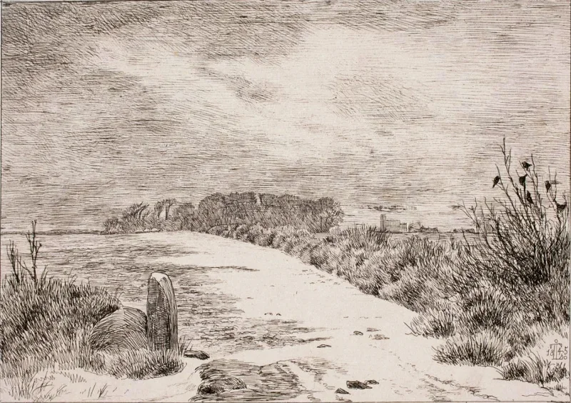 Johan T. Lundbye | Nær Himlingøje, vinterlandskab - 1845 | Indrammet kunsttryk | Danmarks Guldalder | formida
