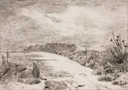 Johan T. Lundbye | Nær Himlingøje, vinterlandskab - 1845 | Indrammet kunsttryk | Danmarks Guldalder | formida