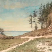 Johan T. Lundbye | Blick auf Kullen vom Strand bei Hellebæk - 1848 | Gerahmter Kunstdruck | Goldenes Zeitalter Dänemark | formida