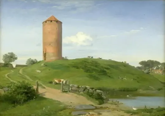 Johan T. Lundbye | Gåsetårnet i Vordingborg, Sjælland - 1842 | Indrammet kunsttryk | Danmarks Guldalder | formida
