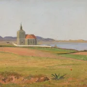 Johan T. Lundbye | Vinderød-Kirche bei Frederiksværk – 1837 | Gerahmter Kunstdruck | Goldenes Zeitalter Dänemark | formida