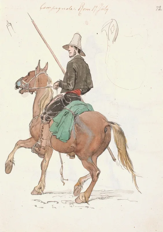 Johan T. Lundbye | Campagnol zu Pferd - 1846 | Gerahmter Kunstdruck | Goldenes Zeitalter Dänemark | formida