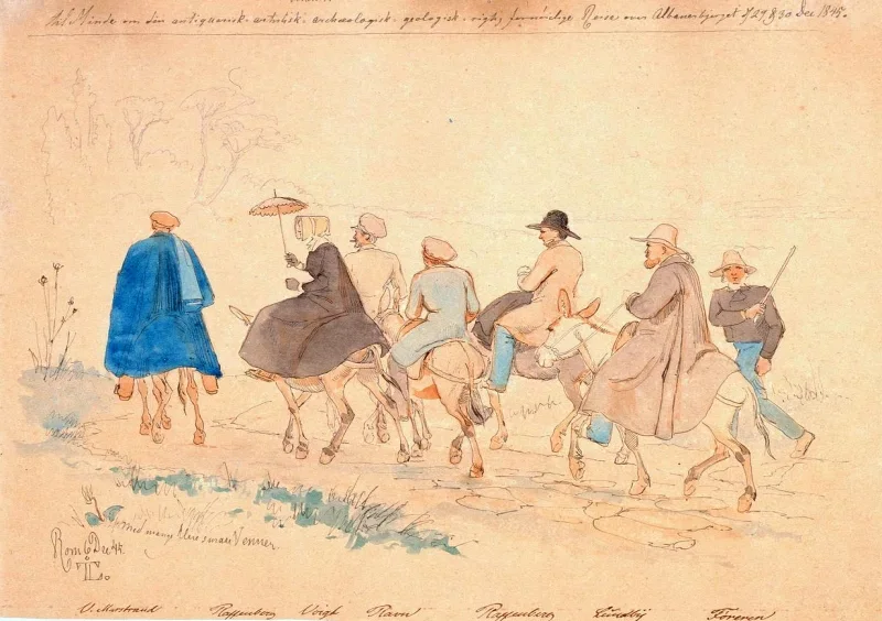Johan T. Lundbye | Danske rejsende på udflugt - 1845 | Indrammet kunsttryk | Danmarks Guldalder | formida