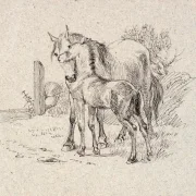 Johan T. Lundbye | Hesten og føllet - 1843 | Indrammet kunsttryk | Danmarks Guldalder | formida
