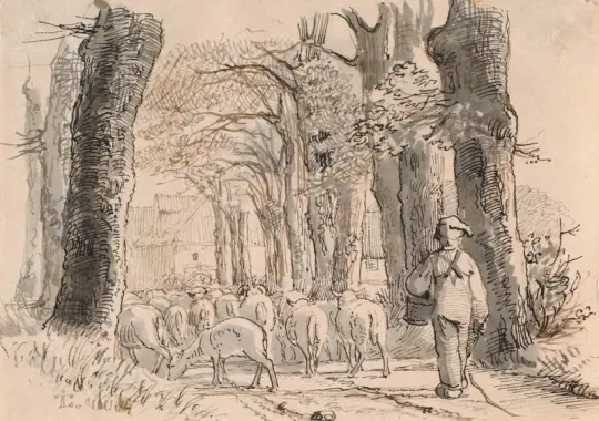 Johan T. Lundbye | Der Hirtenjunge - 1843 | Gerahmter Kunstdruck | Goldenes Zeitalter Dänemark | formida