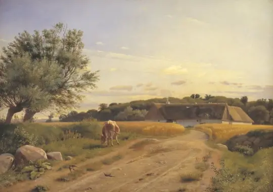 Johan T. Lundbye | En gård nær Lodskov, Sjælland - 1847 | Indrammet kunsttryk | Danmarks Guldalder | formida
