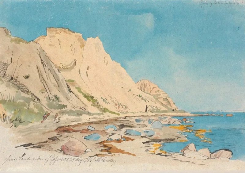 Johan T. Lundbye | Hellede Klint, Refsnæs - 1843 | Indrammet kunsttryk | Danmarks Guldalder | formida