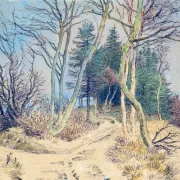 Johan T. Lundbye | Schneebedeckte Straßen zwischen Tannen und kahlen Bäumen – 1848 | Gerahmter Kunstdruck | Goldenes Zeitalter Dänemark | formida