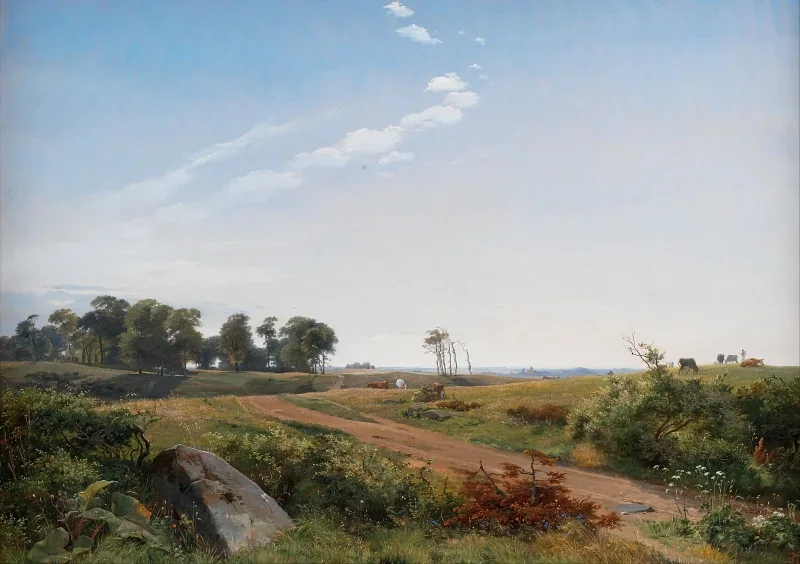Johan T. Lundbye | Seeländische Landschaft - 1845 | Gerahmter Kunstdruck | Goldenes Zeitalter Dänemark | formida