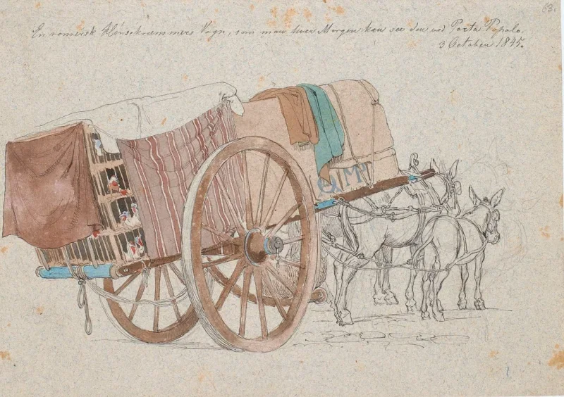 Johan T. Lundbye | En kyllingehandlers vogn - 1845 | Indrammet kunsttryk | Danmarks Guldalder | formida