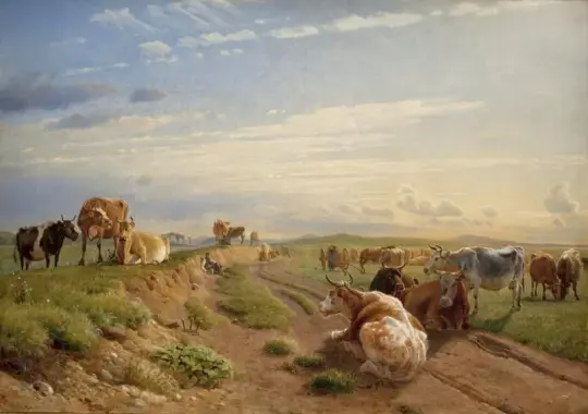Johan T. Lundbye | En malkeplads, Sjælland - 1847 | Indrammet kunsttryk | Danmarks Guldalder | formida