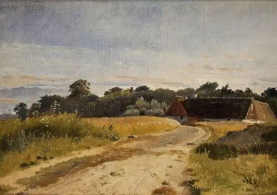 Johan T. Lundbye | En gård nær Lodskov - 1846 | Indrammet kunsttryk | Danmarks Guldalder | formida