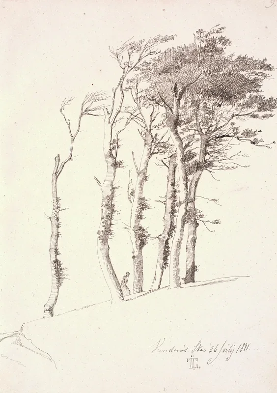 Johan T. Lundbye | Gruppe windgepeitschter Bäume - 1841 | Gerahmter Kunstdruck | Goldenes Zeitalter Dänemark | formida