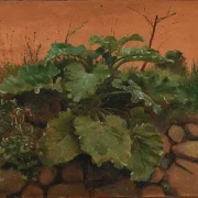 Johan T. Lundbye | Eine Klette und andere Pflanzen auf einer Steinmauer – 1847 | Gerahmter Kunstdruck | Goldenes Zeitalter Dänemark | formida
