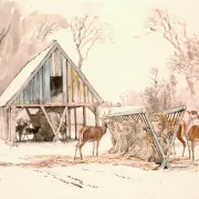 Johan T. Lundbye | Die Futterhecken für das Wild - 1845 | Gerahmter Kunstdruck | Goldenes Zeitalter Dänemark | formida