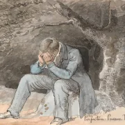 Johan T. Lundbye | Ung mand siddende på en sten - 1844 | Indrammet kunsttryk | Danmarks Guldalder | formida